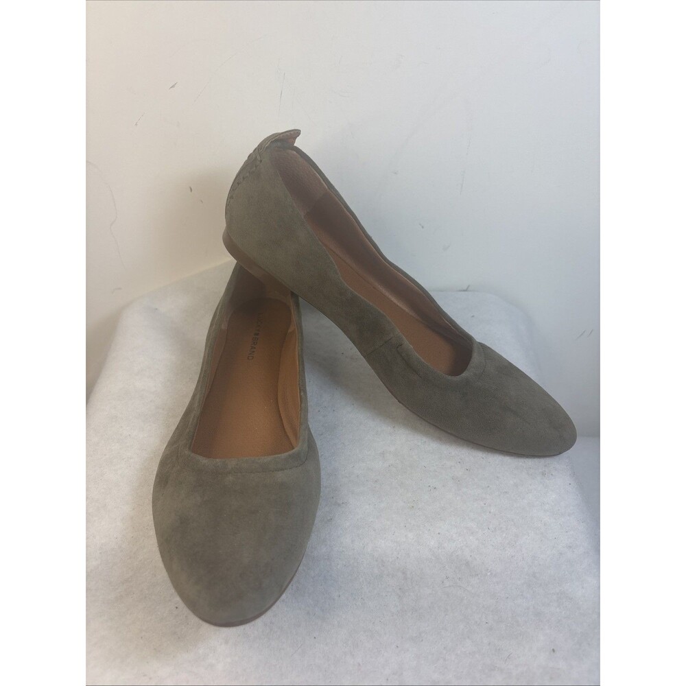 Lucky Brand Caliz Ballet Flats 8.5 Olive Green Suede Slip On Round Toe Shoes